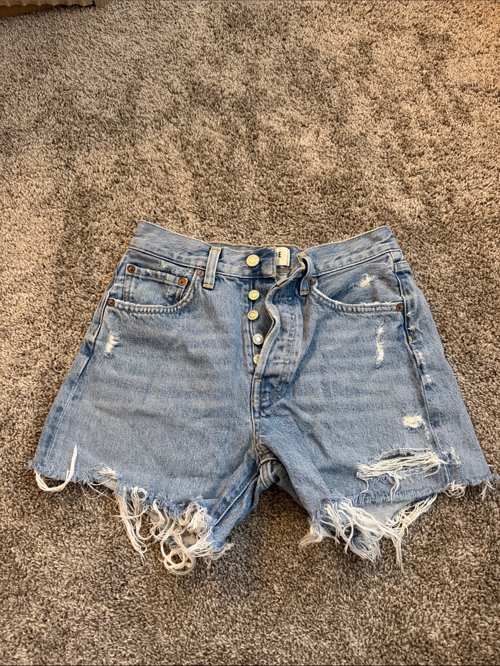 Agolde Light Blue Distressed High-Rise Jean Shorts